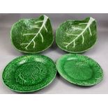 Two cabbage leaf bowls, each approx 31cm in length along with two Wedgwood cabbage leaf plates,