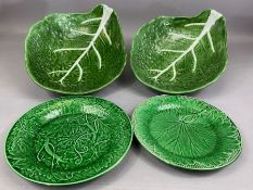Two cabbage leaf bowls, each approx 31cm in length along with two Wedgwood cabbage leaf plates,