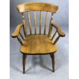 Single pine slat back carver chair