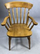 Single pine slat back carver chair