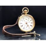 18ct Gold Pocket watch with 18ct Gold dust cover two subsidiary dials and stop watch function &