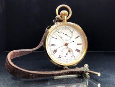 18ct Gold Pocket watch with 18ct Gold dust cover two subsidiary dials and stop watch function &