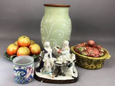 Collection of ceramics to include a Sarreguemines majolica lidded fruit-themed dish, ceramic