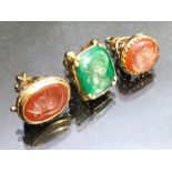 TWO 9ct Gold hallmarked OVAL CARNELIAN SEAL FOBS, with intaglio detailing, and a third square