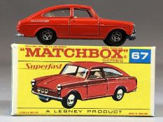 Boxed Diecast vehicle: Matchbox series No.67 Volkswagen 1600TL in early F box showing Regular