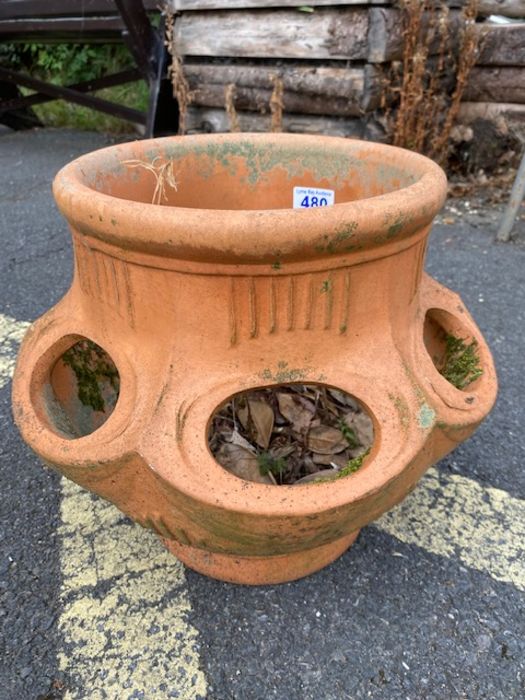 Terracotta strawberry pot, approx 30cm tall