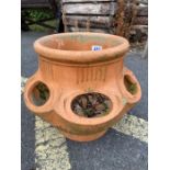 Terracotta strawberry pot, approx 30cm tall