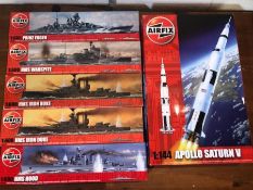 AIRFIX Scale Model Kits boxed to include: Apollo Saturn V and warships HMS Iron Duke x 2 etc (6)