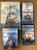 Heller model building kits of historic sailing ships, all boxed to include Mayflower, Pinta etc (4)