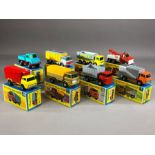 Eight boxed Matchbox Superfast diecast model vehicles: 1 Mercedes Truck, 7 Ford Refuse Truck, 26 GMC