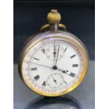 open faced pocket watch with two subsidiary dials and stop watch function, movement marked for