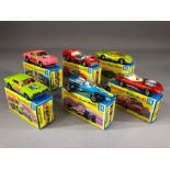 Six boxed Matchbox Superfast diecast model vehicles: 8 Wild Cat Dragster, 19 Road Dragster, 34