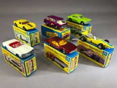 Six boxed Matchbox Superfast diecast model vehicles: 22 Freeman Inter-City Commuter, 20