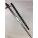 Militaria: French Bayonet St Etienne June 1877, metal scabbard, blade 52cm long