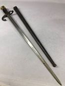 Militaria: French Bayonet St Etienne June 1877, metal scabbard, blade 52cm long
