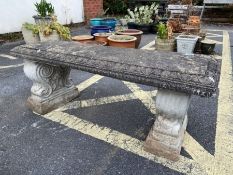 Concrete garden bench on scroll plinths