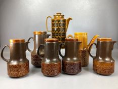 Collection of seven vintage Beswick, Hornsea and Sadler lidded coffee pots, the tallest approx