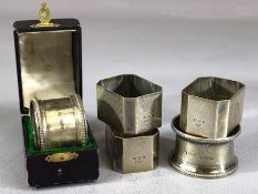 Collection of Silver hallmarked napkin rings one in presentation box (5)