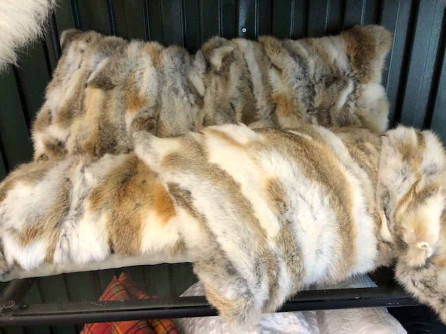 Modern Interiors: Collection of rabbit fur cushions x 4 and throw