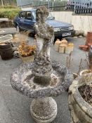 Concrete garden fountain / bird bath on plinth, overall height approx 120cm