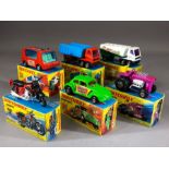 Six boxed Matchbox Superfast diecast model vehicles: 18 Hondadora, MOD Tractor, 43 Dragon Wheels, 46