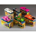 Six boxed Matchbox Superfast diecast model vehicles: 2 Jeep Hot Rod, 13 Baja Buggy, 54 Ford Capri,