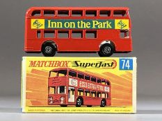 Boxed Diecast vehicle: Matchbox series No.74 Daimler Bus in rare 'Inn on the Park' livery