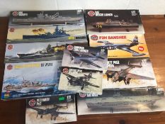 AIRFIX -72 1/72 Scale Model Kits boxed along with 1:600 scale HMS Arc Royal and others. war planes