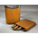 Leather & Silver collared cigar case hallmarked for London maker PS & Co approx 10.5 x 15.5cm