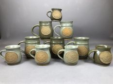 Collection of Colyford Goose Fayre stoneware mugs, five larger approx 13cm in height, five