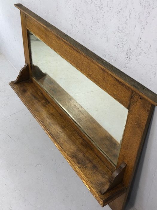 Wooden framed over-mantle mirror with bevelled glass and shelf, approx 124cm x 83cm - Image 3 of 3