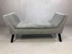 Grey velvet bench or end of bed stool, approx 130cm x 45cm x 64cm tall