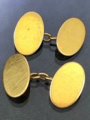 Pair of 18ct Gold oval plain cufflinks, approx 7.8g