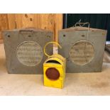 Pair of metal triangular shaped vintage speakers with makers logo for ELPICO along with a vintage