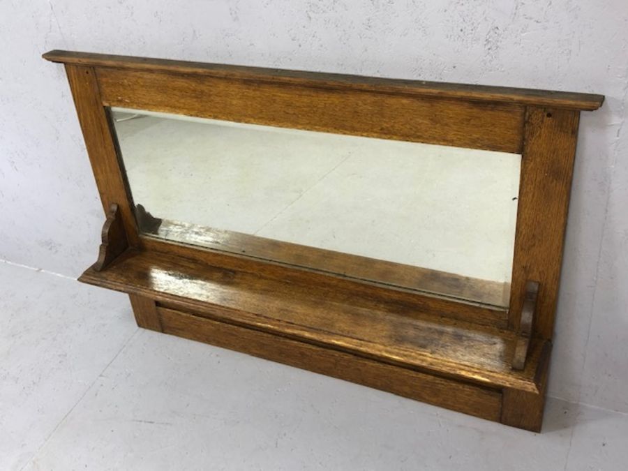 Wooden framed over-mantle mirror with bevelled glass and shelf, approx 124cm x 83cm - Image 2 of 3