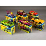 Six boxed Matchbox Superfast diecast model vehicles: 6 Mercedes 350SL, 9 AMX Javelin, 18 Field