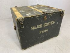 Military painted pine trunk for Major Coates, approx 58cm x 52cm x 40cm