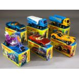 Six boxed Matchbox Superfast diecast model vehicles: 9 AMX Javelin, 38 Stingeroo, 50 Articulated