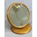 Mid century Teak circular mirror on base approx 32cm in diameter