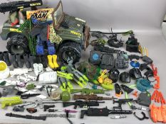 Vintage Toys: Action Man jeep along with a large collection of Action Man accessories including