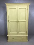 Painted pine two drawer wardrobe with drawer under, approx 113cm x 57cm x 193cm tall