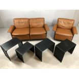 Dieter Rams for Vitsoe '620 Chair Programme', two seater sofa and armchair in brown leather and with