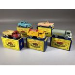 Five boxed Matchbox Series diecast model vehicles: Nos. 36, 37, 38, 39, 40