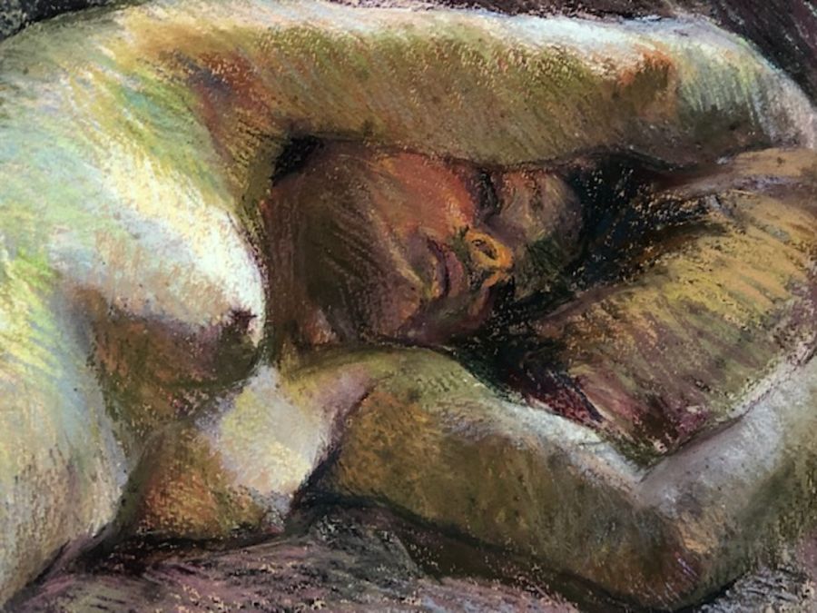 Large framed contemporary pastel study of a nude, approx 96cm x 62cm - Bild 3 aus 3