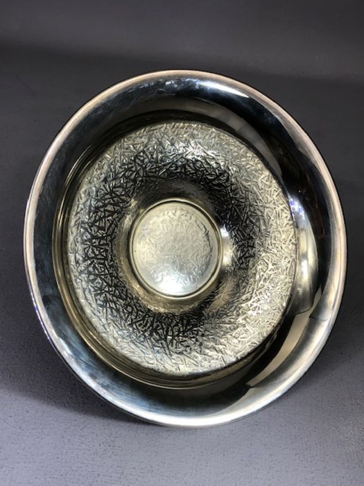 Silver coloured metal Tazza with Bamboo design possibly Chinese Silver approx 20cm in diameter & - Image 3 of 6