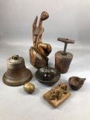 Interesting collection of wooden items / treen to include a Scottish turned wooden 'quaich' or