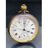 Open faced pocket watch with two subsidiary dials and stop watch function, movement marked for