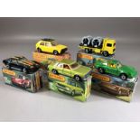 Five boxed Matchbox diecast model vehicles: Superfast 3 Porsche Turbo, Superfast 7 VW Golf, 26 Cable