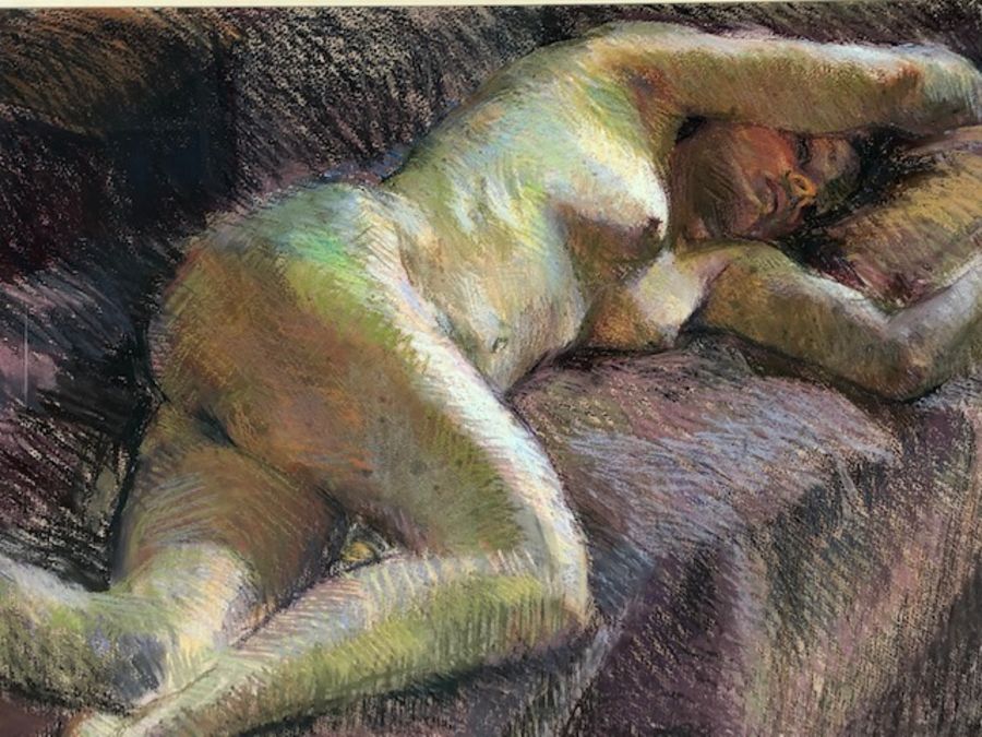 Large framed contemporary pastel study of a nude, approx 96cm x 62cm - Bild 2 aus 3