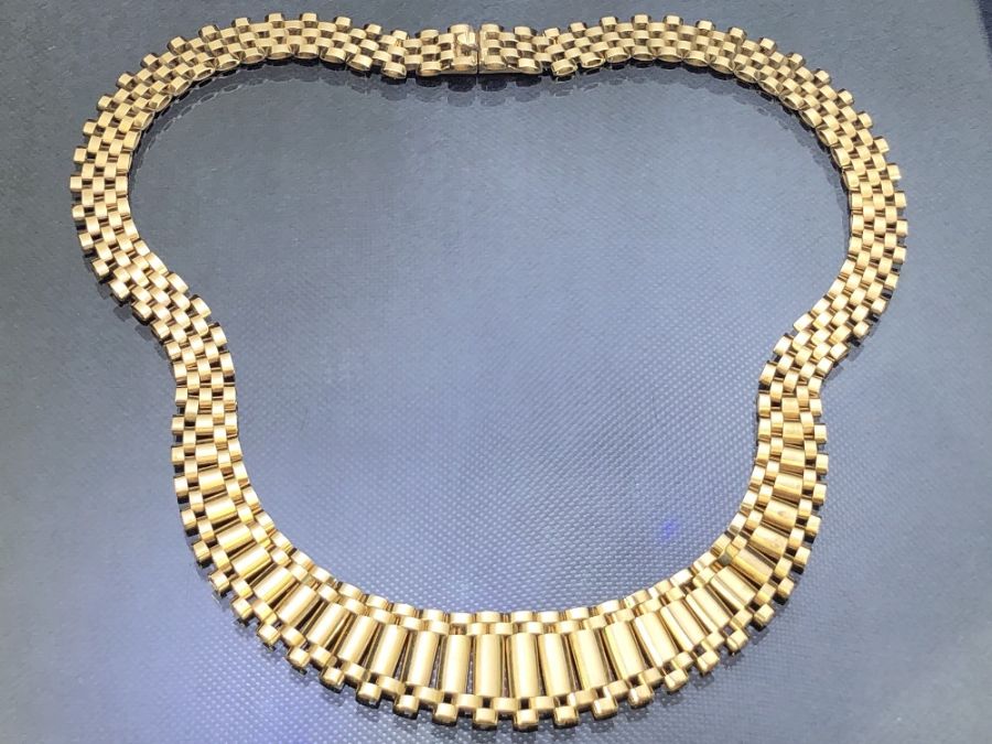 9ct Gold Graduated flat link necklace (27g) and wide (18mm) 9ct gold bracelet (24g) - Bild 4 aus 11